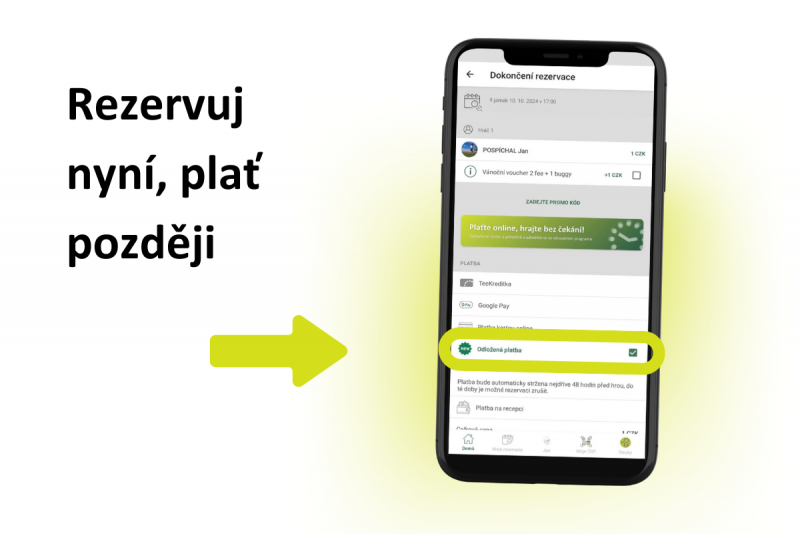 Odložené platby: Nová funkce v rezervačním portálu a aplikaci TeeTime